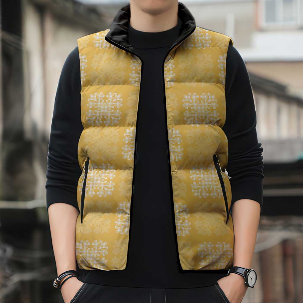 Yellow Palaka Quilt Hawaii Sleeveless Puffer Jacket Traditional Hawaii-plaid Pattern LT14 - Polynesian Pride