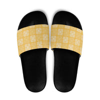 Yellow Palaka Quilt Hawaii Slide Sandals Traditional Hawaii-plaid Pattern LT14 Yellow - Polynesian Pride