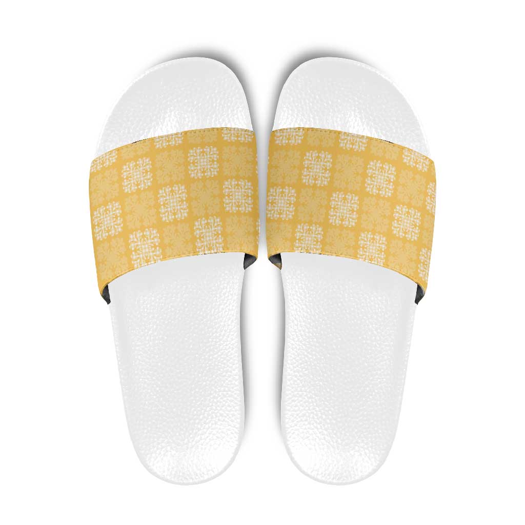 Yellow Palaka Quilt Hawaii Slide Sandals Traditional Hawaii-plaid Pattern LT14 Yellow - Polynesian Pride