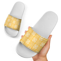 Yellow Palaka Quilt Hawaii Slide Sandals Traditional Hawaii-plaid Pattern LT14 - Polynesian Pride