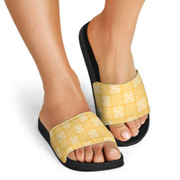 Yellow Palaka Quilt Hawaii Slide Sandals Traditional Hawaii-plaid Pattern LT14 - Polynesian Pride