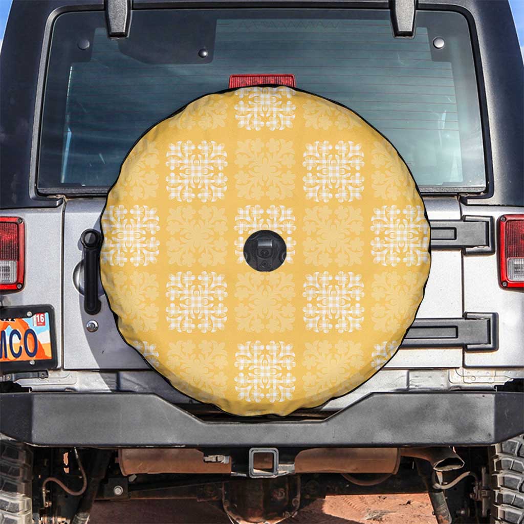 Yellow Palaka Quilt Hawaii Spare Tire Cover Traditional Hawaii-plaid Pattern LT14 Yellow - Polynesian Pride