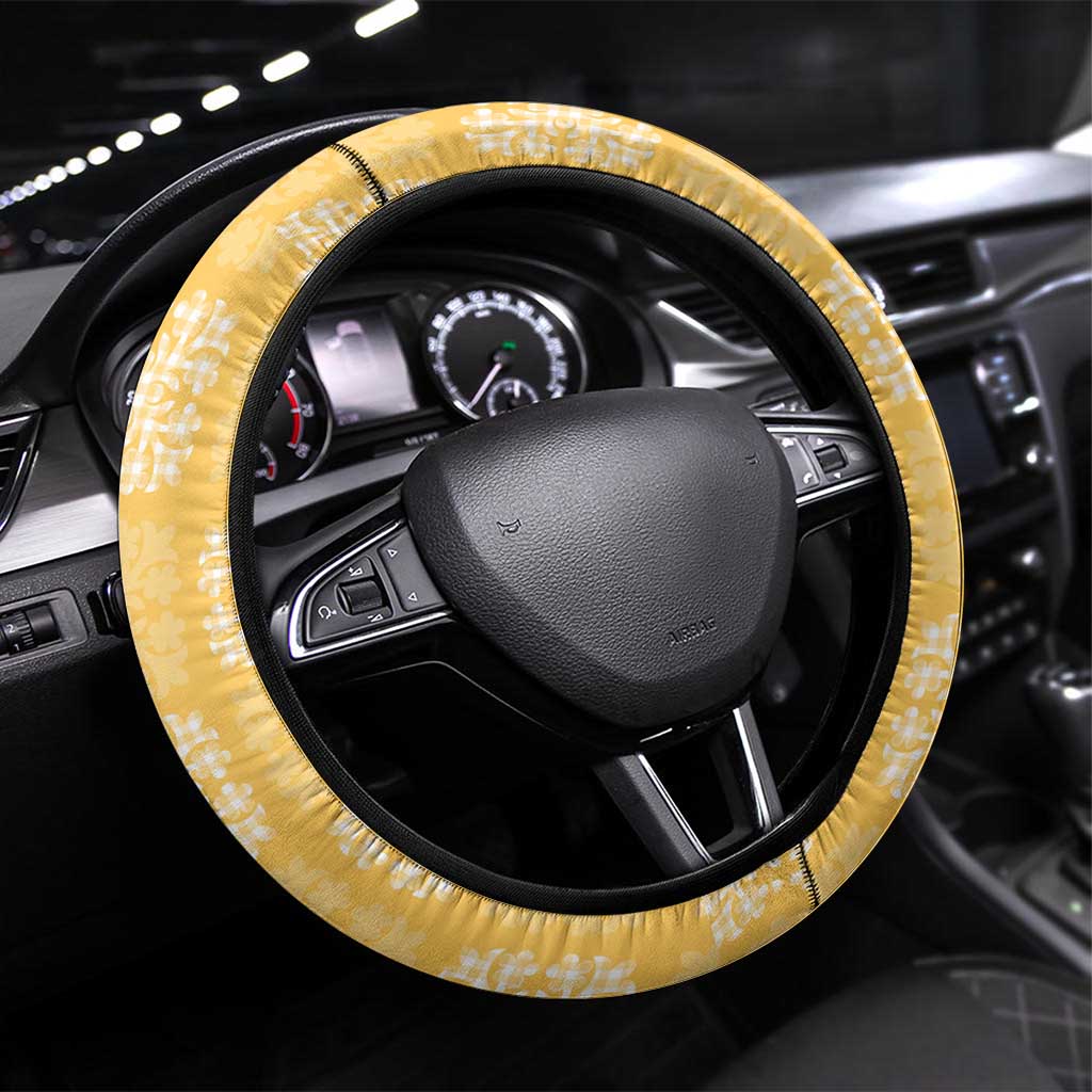 Yellow Palaka Quilt Hawaii Steering Wheel Cover Traditional Hawaii-plaid Pattern LT14 Universal Fit Yellow - Polynesian Pride