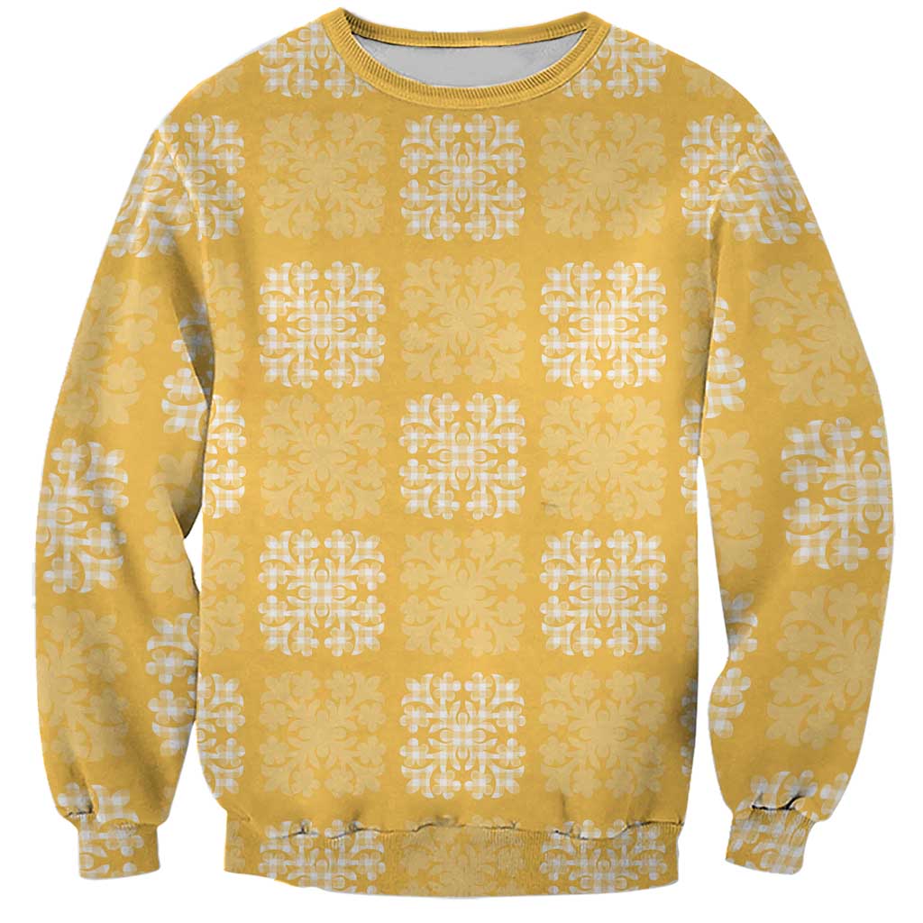 Yellow Palaka Quilt Hawaii Sweatshirt Traditional Hawaii-plaid Pattern LT14 Unisex Yellow - Polynesian Pride