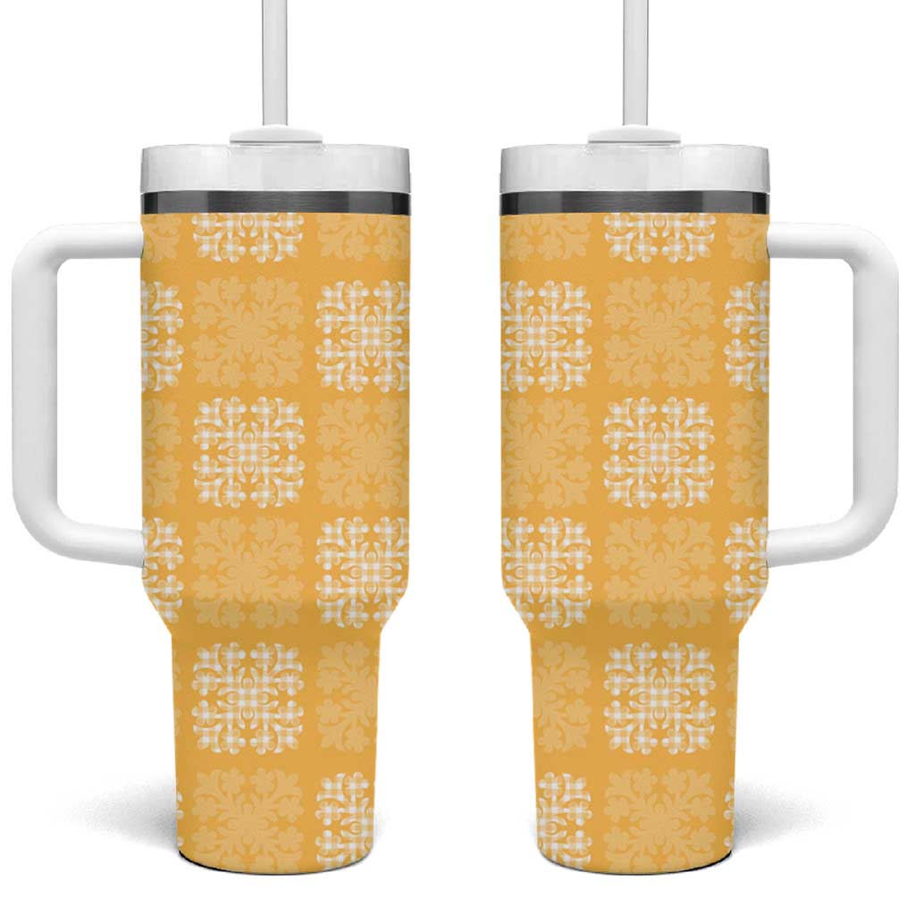 Yellow Palaka Quilt Hawaii Tumbler With Handle Traditional Hawaii-plaid Pattern LT14 One Size: 40 oz Yellow - Polynesian Pride