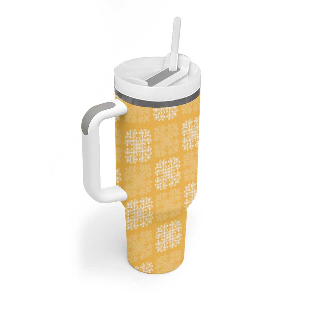 Yellow Palaka Quilt Hawaii Tumbler With Handle Traditional Hawaii-plaid Pattern LT14 - Polynesian Pride