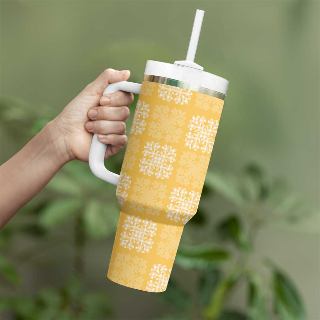 Yellow Palaka Quilt Hawaii Tumbler With Handle Traditional Hawaii-plaid Pattern LT14 - Polynesian Pride