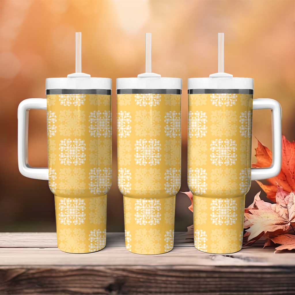 Yellow Palaka Quilt Hawaii Tumbler With Handle Traditional Hawaii-plaid Pattern LT14 - Polynesian Pride
