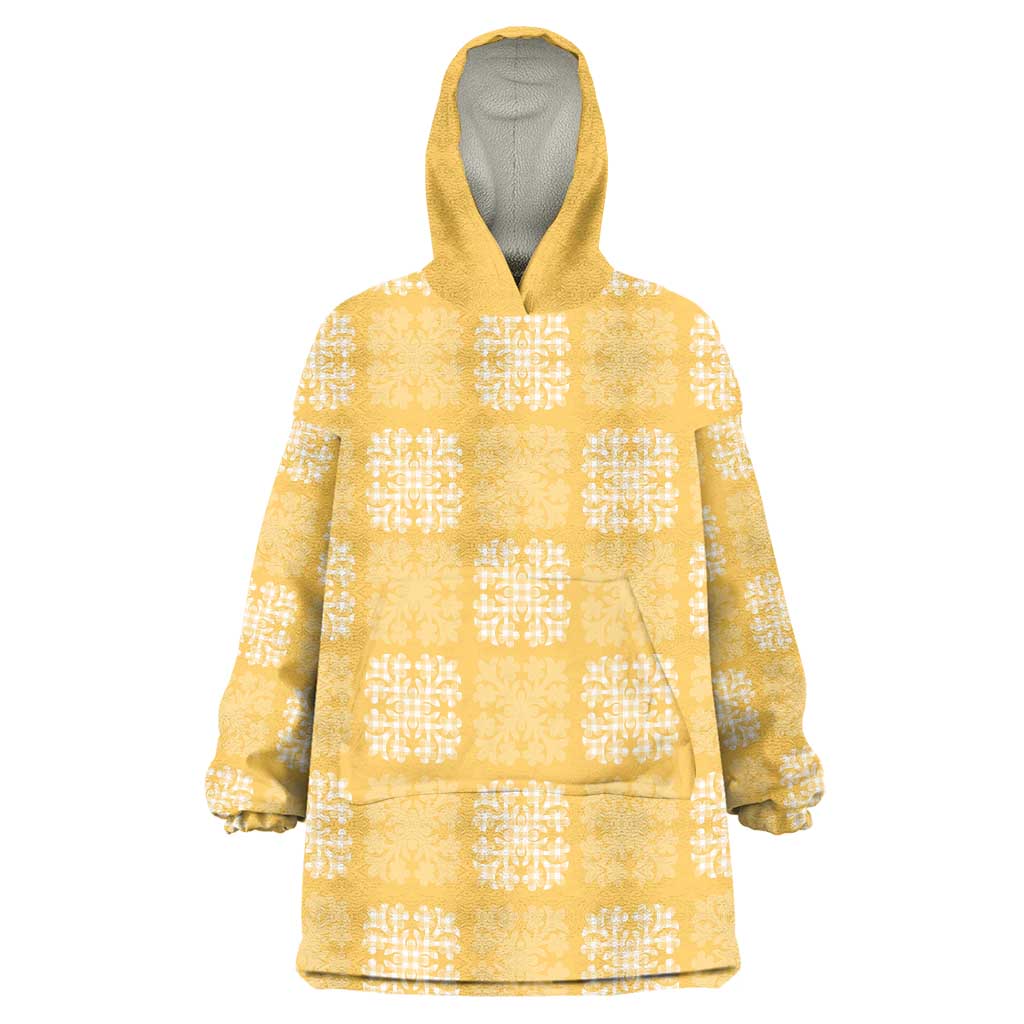Yellow Palaka Quilt Hawaii Wearable Blanket Hoodie Traditional Hawaii-plaid Pattern LT14 One Size Yellow - Polynesian Pride