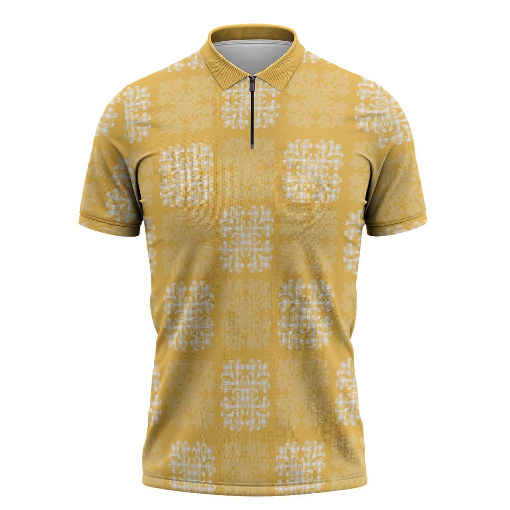 Yellow Palaka Quilt Hawaii Zipper Polo Shirt Traditional Hawaii-plaid Pattern LT14 Yellow - Polynesian Pride