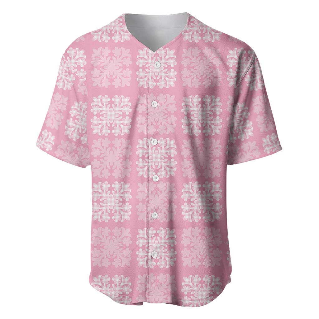 Pink Palaka Quilt Hawaii Baseball Jersey Traditional Hawaii-plaid Pattern LT14 Pink - Polynesian Pride