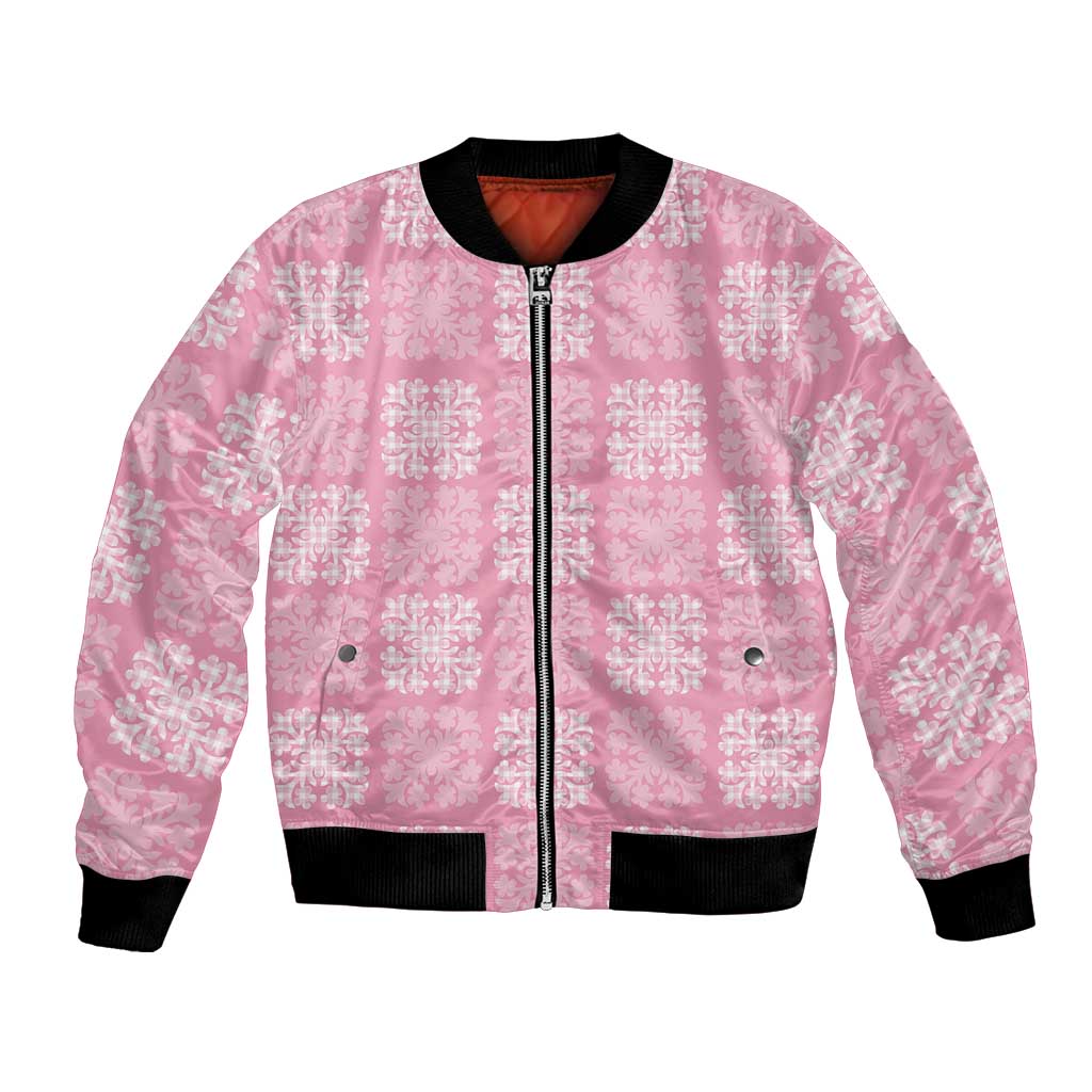 Pink Palaka Quilt Hawaii Bomber Jacket Traditional Hawaii-plaid Pattern LT14 Unisex Pink - Polynesian Pride