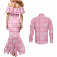 Pink Palaka Quilt Hawaii Couples Matching Mermaid Dress and Long Sleeve Button Shirt Traditional Hawaii-plaid Pattern LT14 - Polynesian Pride
