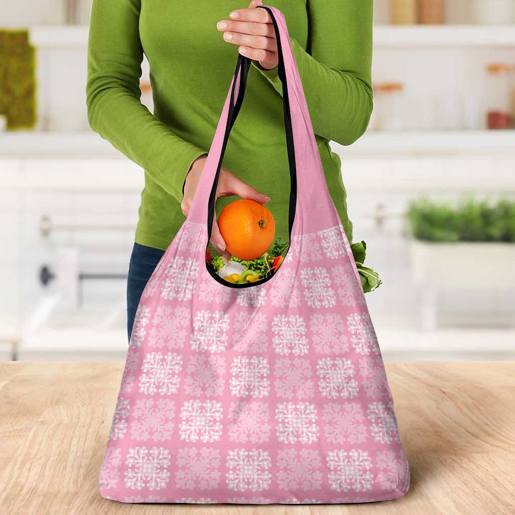 Pink Palaka Quilt Hawaii Grocery Bag Traditional Hawaii-plaid Pattern LT14 - Polynesian Pride