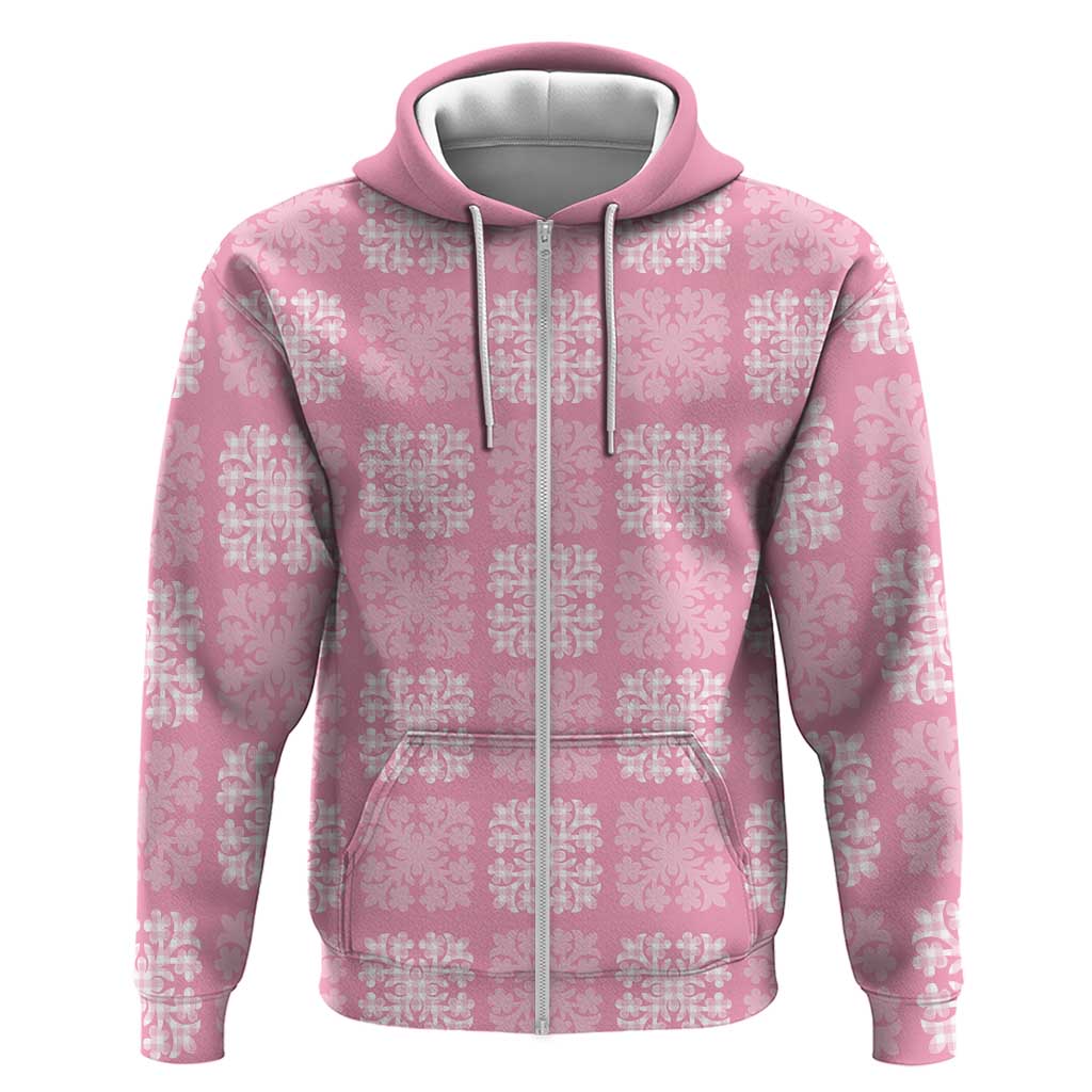 Pink Palaka Quilt Hawaii Hoodie Traditional Hawaii-plaid Pattern LT14 Zip Hoodie Pink - Polynesian Pride