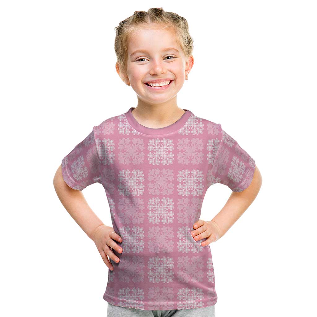 Pink Palaka Quilt Hawaii Kid T Shirt Traditional Hawaii-plaid Pattern LT14 Pink - Polynesian Pride