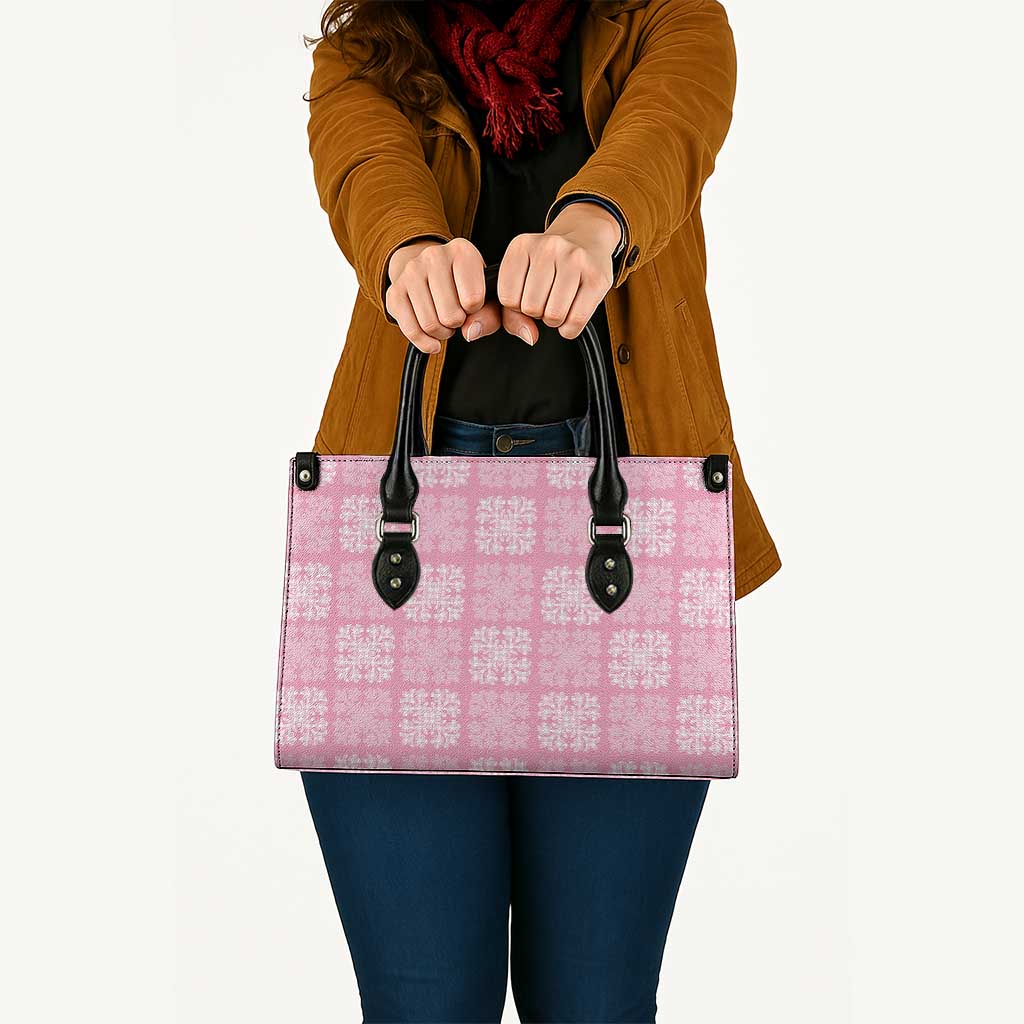 Pink Palaka Quilt Hawaii Leather Bag Traditional Hawaii-plaid Pattern LT14 Pink - Polynesian Pride