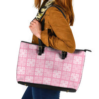 Pink Palaka Quilt Hawaii Leather Tote Bag Traditional Hawaii-plaid Pattern LT14 Pink - Polynesian Pride