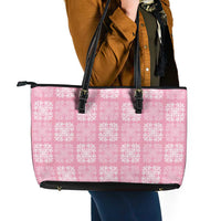 Pink Palaka Quilt Hawaii Leather Tote Bag Traditional Hawaii-plaid Pattern LT14 - Polynesian Pride