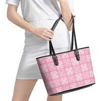Pink Palaka Quilt Hawaii Leather Tote Bag Traditional Hawaii-plaid Pattern LT14 - Polynesian Pride