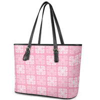 Pink Palaka Quilt Hawaii Leather Tote Bag Traditional Hawaii-plaid Pattern LT14 - Polynesian Pride
