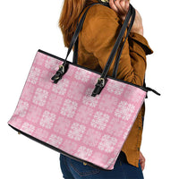 Pink Palaka Quilt Hawaii Leather Tote Bag Traditional Hawaii-plaid Pattern LT14 - Polynesian Pride