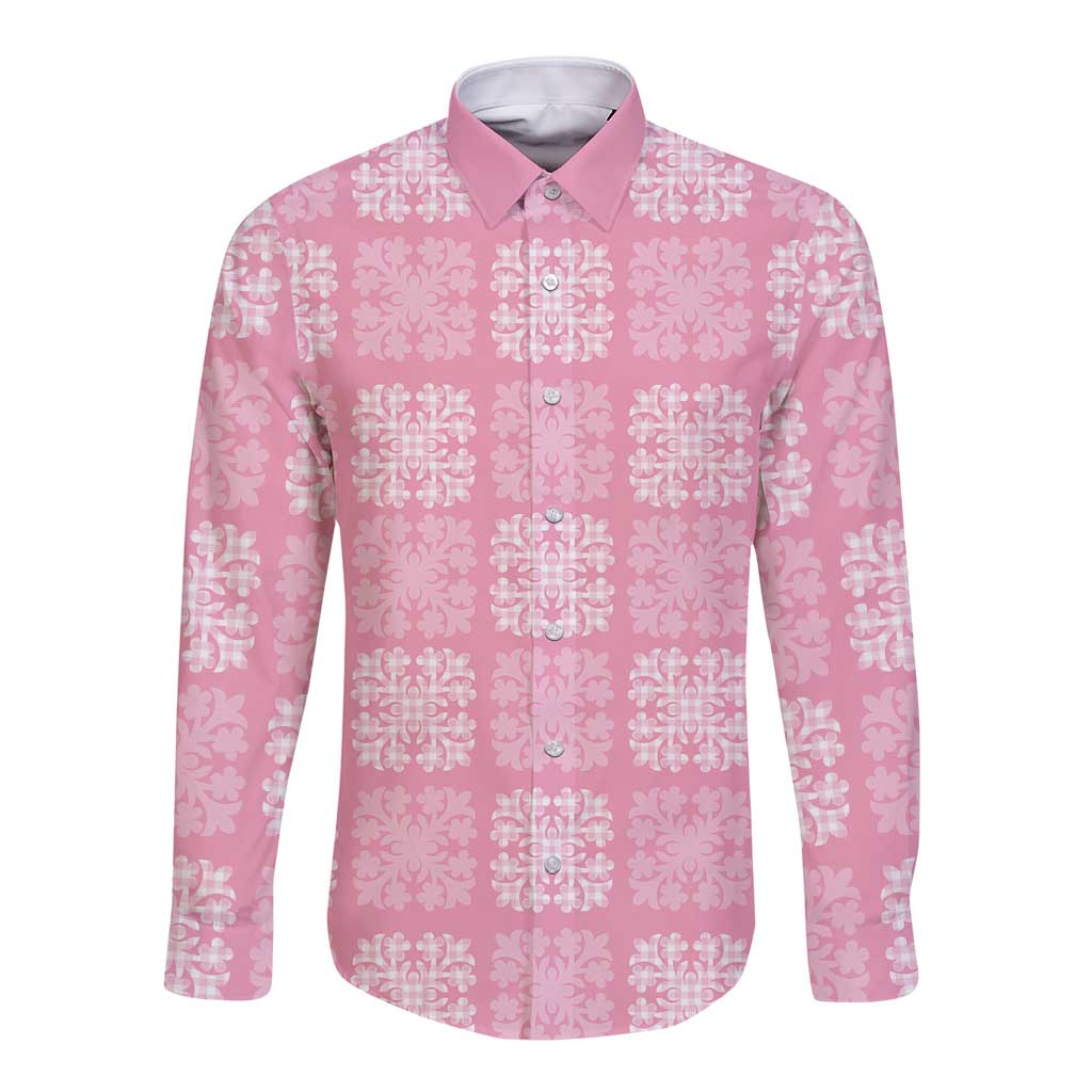 Pink Palaka Quilt Hawaii Long Sleeve Button Shirt Traditional Hawaii-plaid Pattern LT14 Unisex Pink - Polynesian Pride