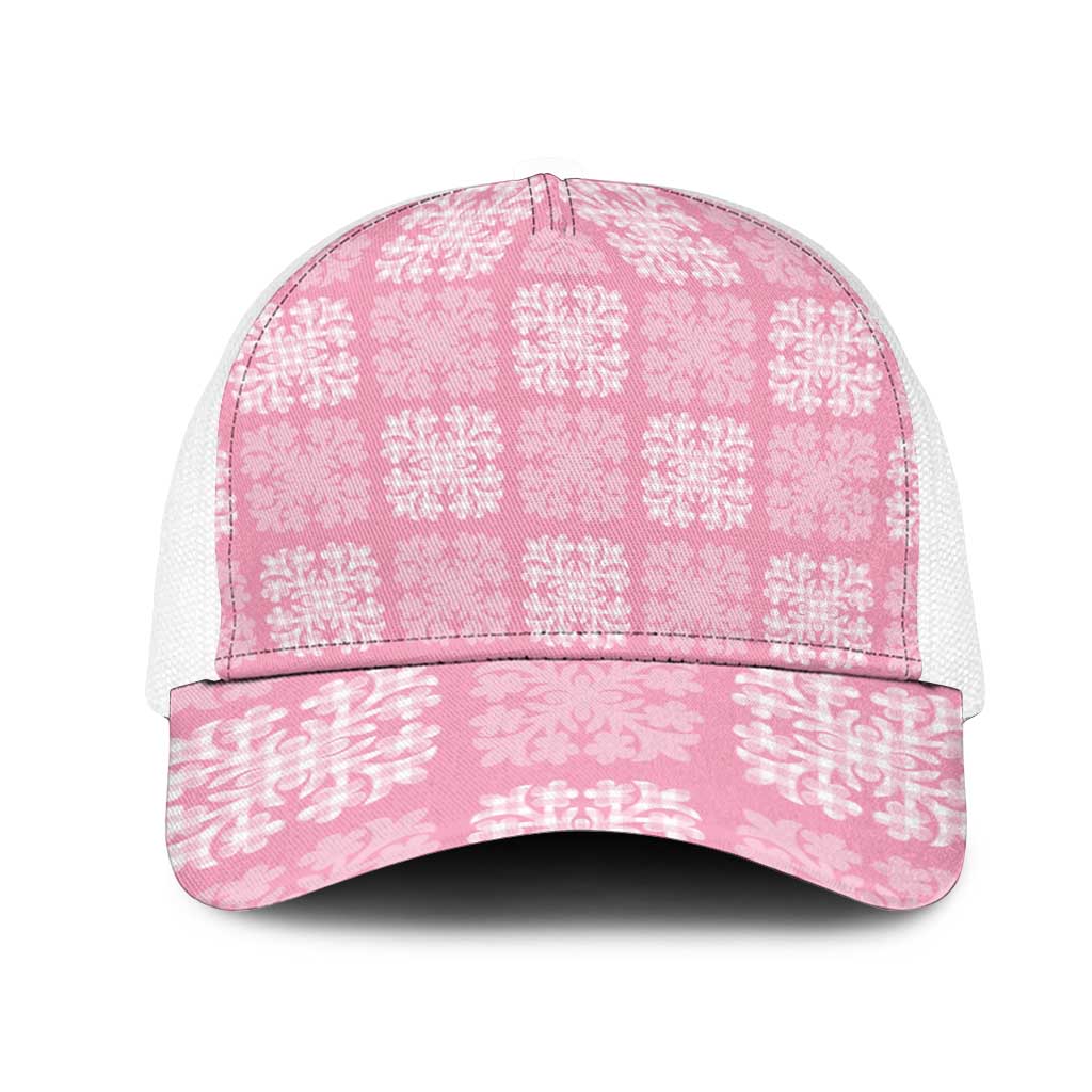 Pink Palaka Quilt Hawaii Mesh Trucker Cap Traditional Hawaii-plaid Pattern LT14 One Size White Pink - Polynesian Pride