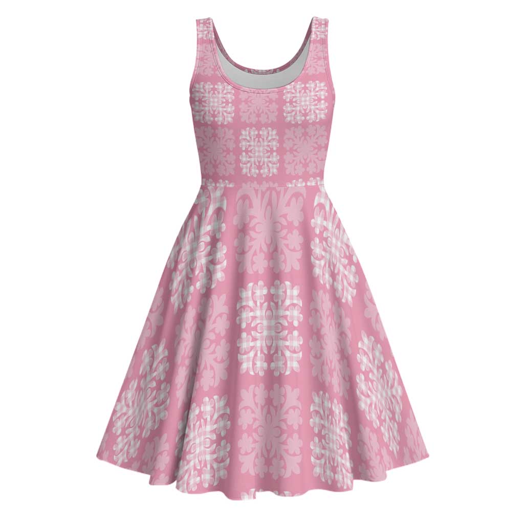 Pink Palaka Quilt Hawaii Midi Dress Traditional Hawaii-plaid Pattern LT14 Pink - Polynesian Pride