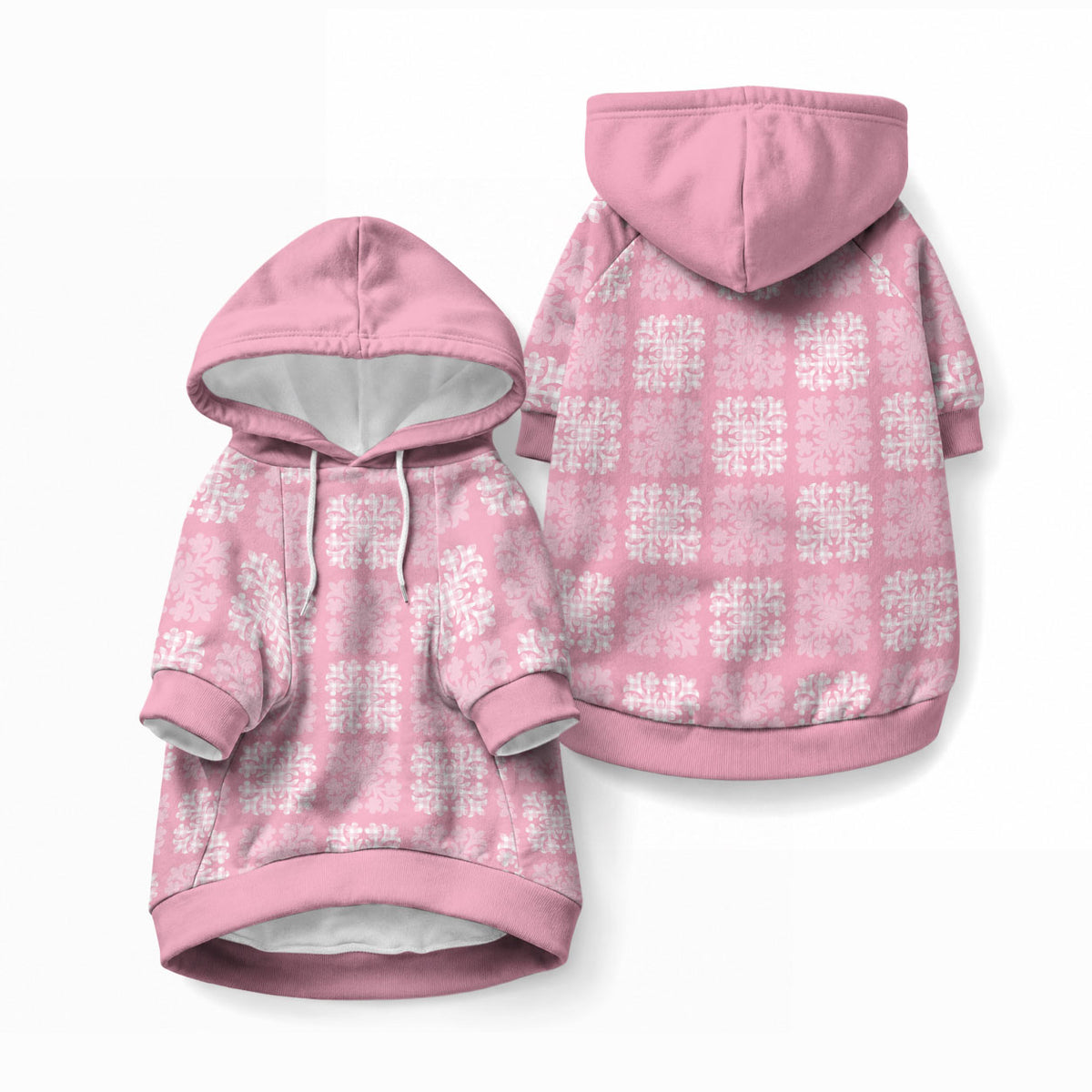 Pink Palaka Quilt Hawaii Pet Hoodie Traditional Hawaii-plaid Pattern