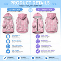 Pink Palaka Quilt Hawaii Pet Hoodie Traditional Hawaii-plaid Pattern