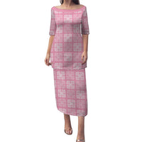 Pink Palaka Quilt Hawaii Puletasi Traditional Hawaii-plaid Pattern LT14 Long Dress Pink - Polynesian Pride