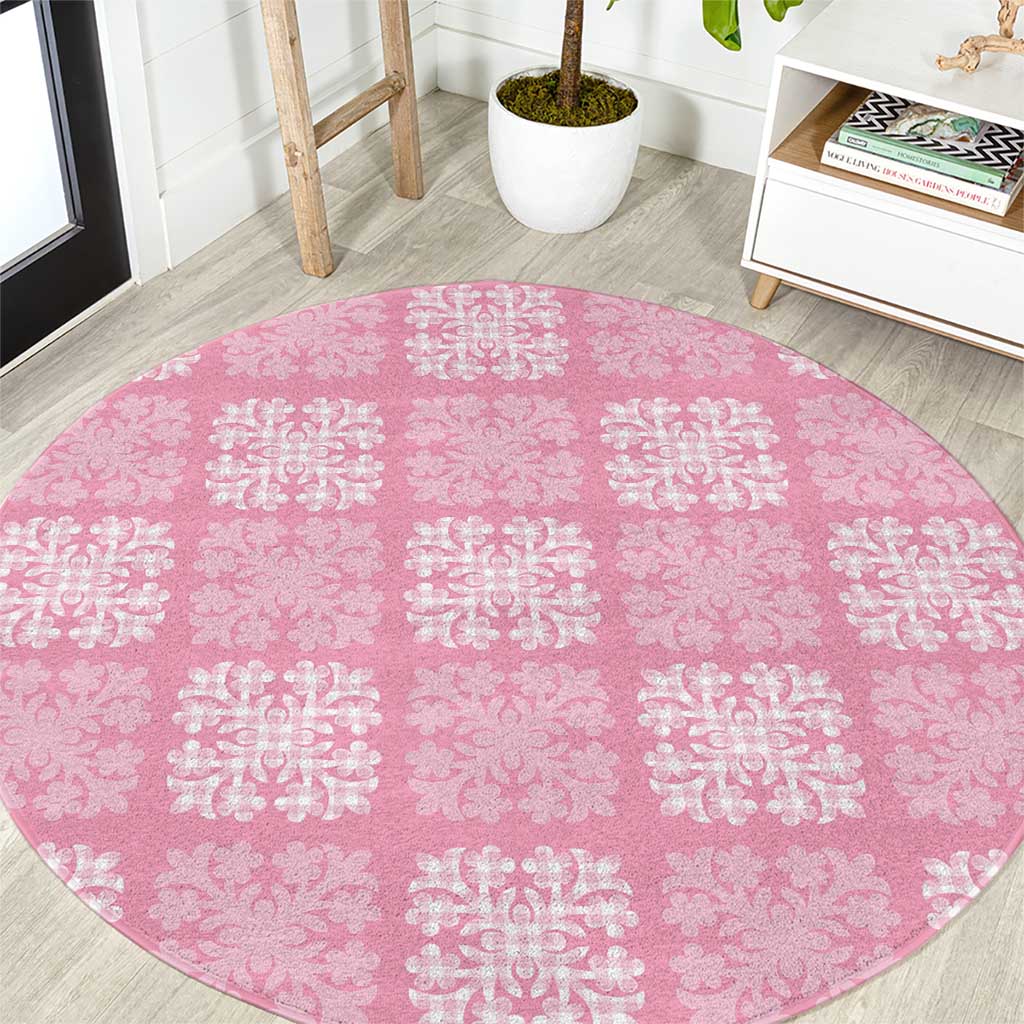 Pink Palaka Quilt Hawaii Round Carpet Traditional Hawaii-plaid Pattern LT14 Pink - Polynesian Pride