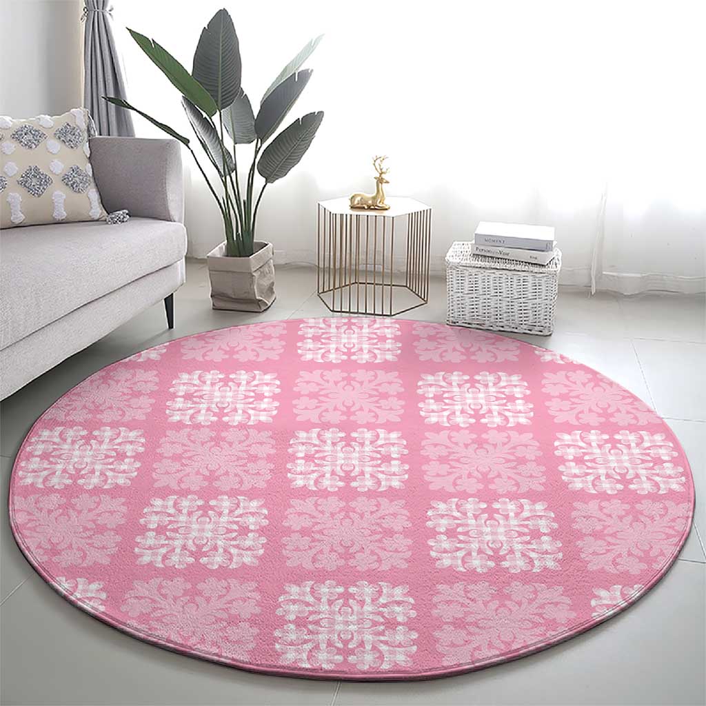 Pink Palaka Quilt Hawaii Round Carpet Traditional Hawaii-plaid Pattern LT14 - Polynesian Pride