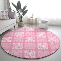 Pink Palaka Quilt Hawaii Round Carpet Traditional Hawaii-plaid Pattern LT14 - Polynesian Pride