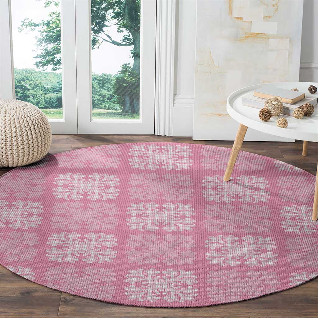 Pink Palaka Quilt Hawaii Round Carpet Traditional Hawaii-plaid Pattern LT14 - Polynesian Pride