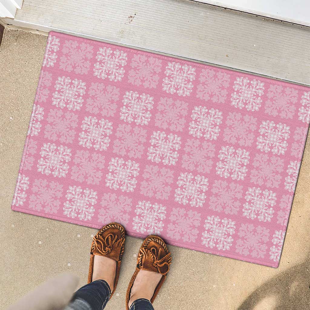 Pink Palaka Quilt Hawaii Rubber Doormat Traditional Hawaii-plaid Pattern LT14 - Polynesian Pride