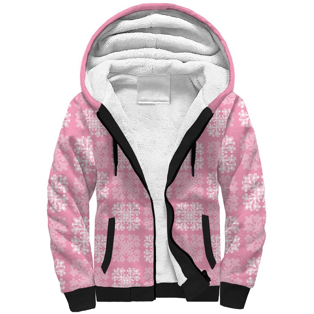 Pink Palaka Quilt Hawaii Sherpa Hoodie Traditional Hawaii-plaid Pattern LT14 Unisex Pink - Polynesian Pride