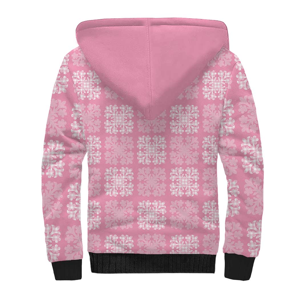 Pink Palaka Quilt Hawaii Sherpa Hoodie Traditional Hawaii-plaid Pattern LT14 - Polynesian Pride