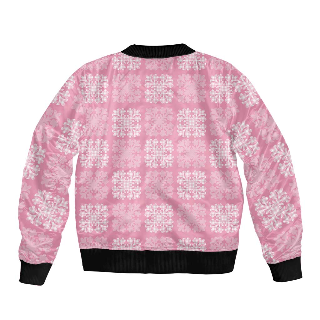 Pink Palaka Quilt Hawaii Sleeve Zip Bomber Jacket Traditional Hawaii-plaid Pattern LT14 - Polynesian Pride