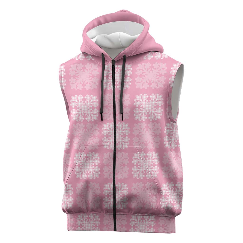 Pink Palaka Quilt Hawaii Sleeveless Zip Hoodie Traditional Hawaii-plaid Pattern LT14 Pink - Polynesian Pride