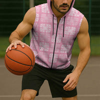 Pink Palaka Quilt Hawaii Sleeveless Zip Hoodie Traditional Hawaii-plaid Pattern LT14 - Polynesian Pride