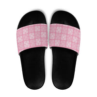 Pink Palaka Quilt Hawaii Slide Sandals Traditional Hawaii-plaid Pattern LT14 Pink - Polynesian Pride