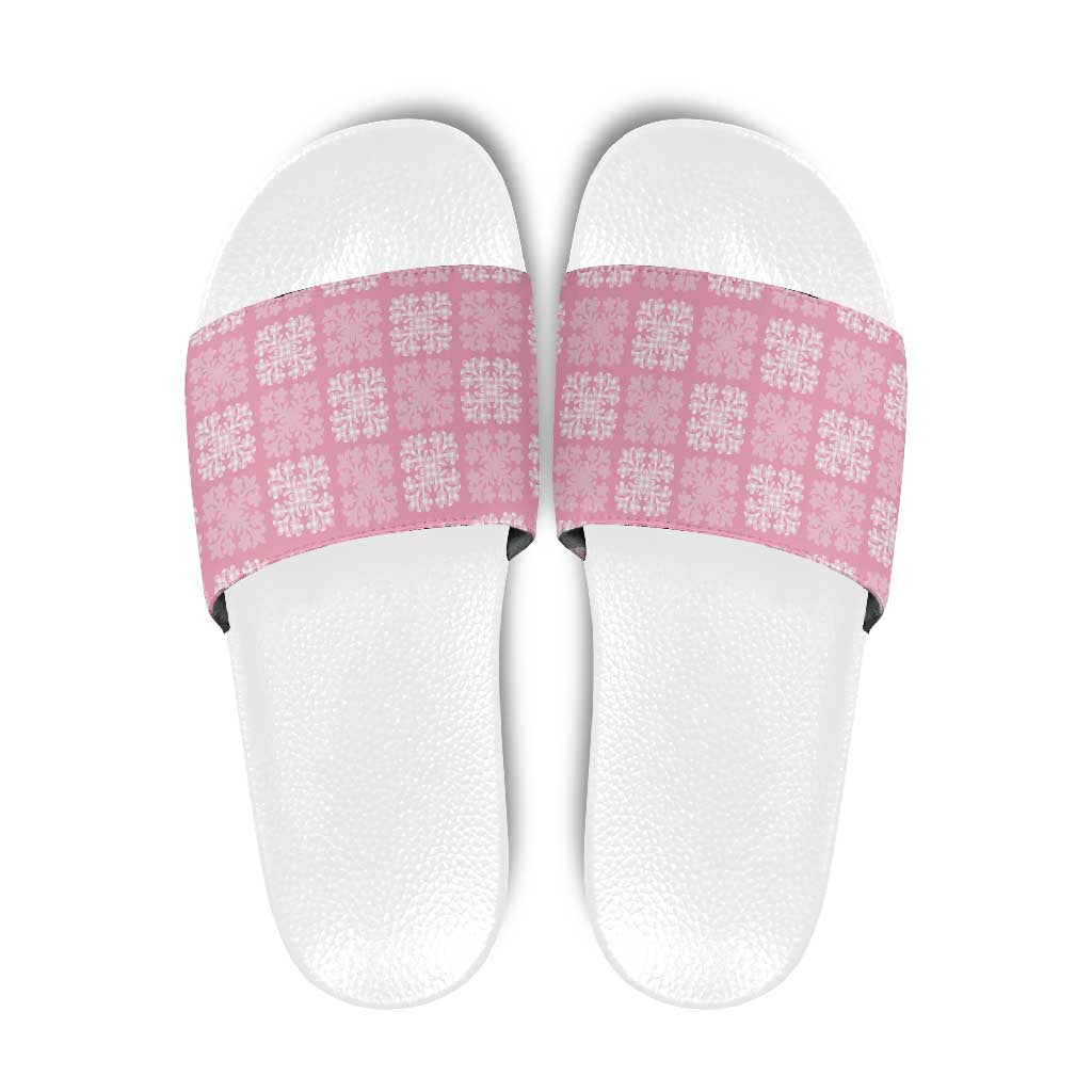 Pink Palaka Quilt Hawaii Slide Sandals Traditional Hawaii-plaid Pattern LT14 Pink - Polynesian Pride