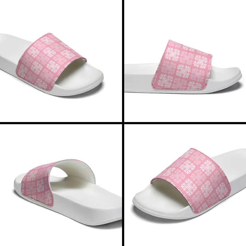 Pink Palaka Quilt Hawaii Slide Sandals Traditional Hawaii-plaid Pattern LT14 - Polynesian Pride