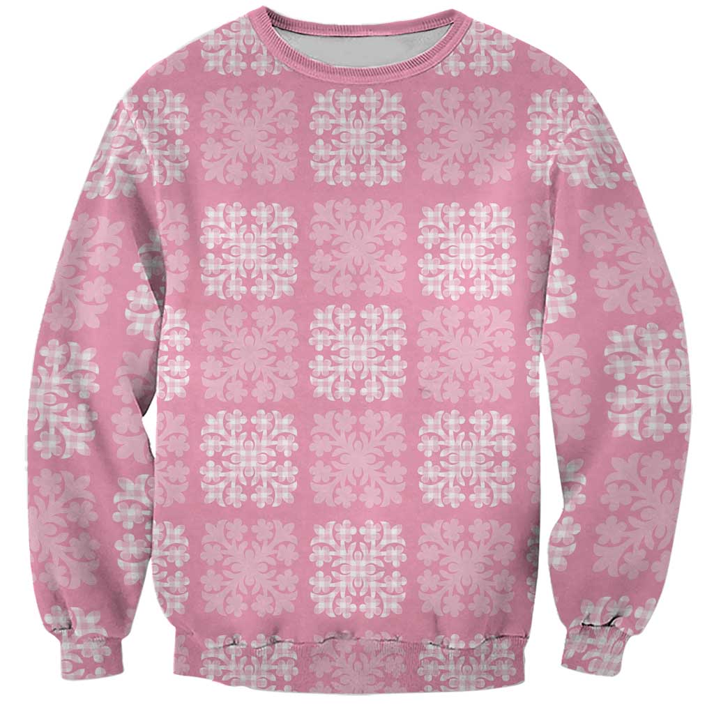 Pink Palaka Quilt Hawaii Sweatshirt Traditional Hawaii-plaid Pattern LT14 Unisex Pink - Polynesian Pride