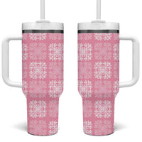 Pink Palaka Quilt Hawaii Tumbler With Handle Traditional Hawaii-plaid Pattern LT14 One Size: 40 oz Pink - Polynesian Pride