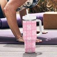 Pink Palaka Quilt Hawaii Tumbler With Handle Traditional Hawaii-plaid Pattern LT14 - Polynesian Pride