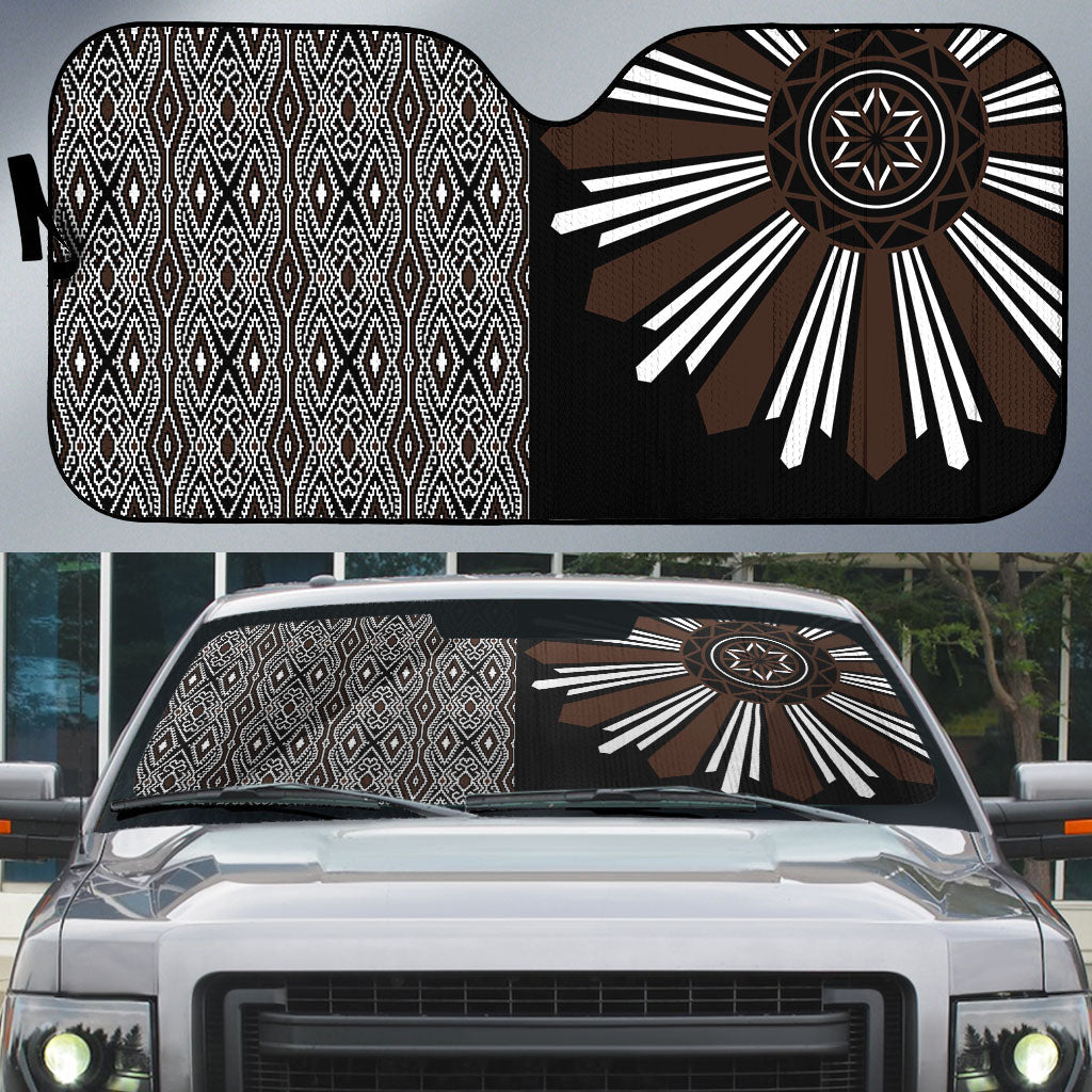 Mabuhay Philippines Festival Auto Sun Shade Araw Tnalak Modern Filipiniana Inspired LT14 Black - Polynesian Pride