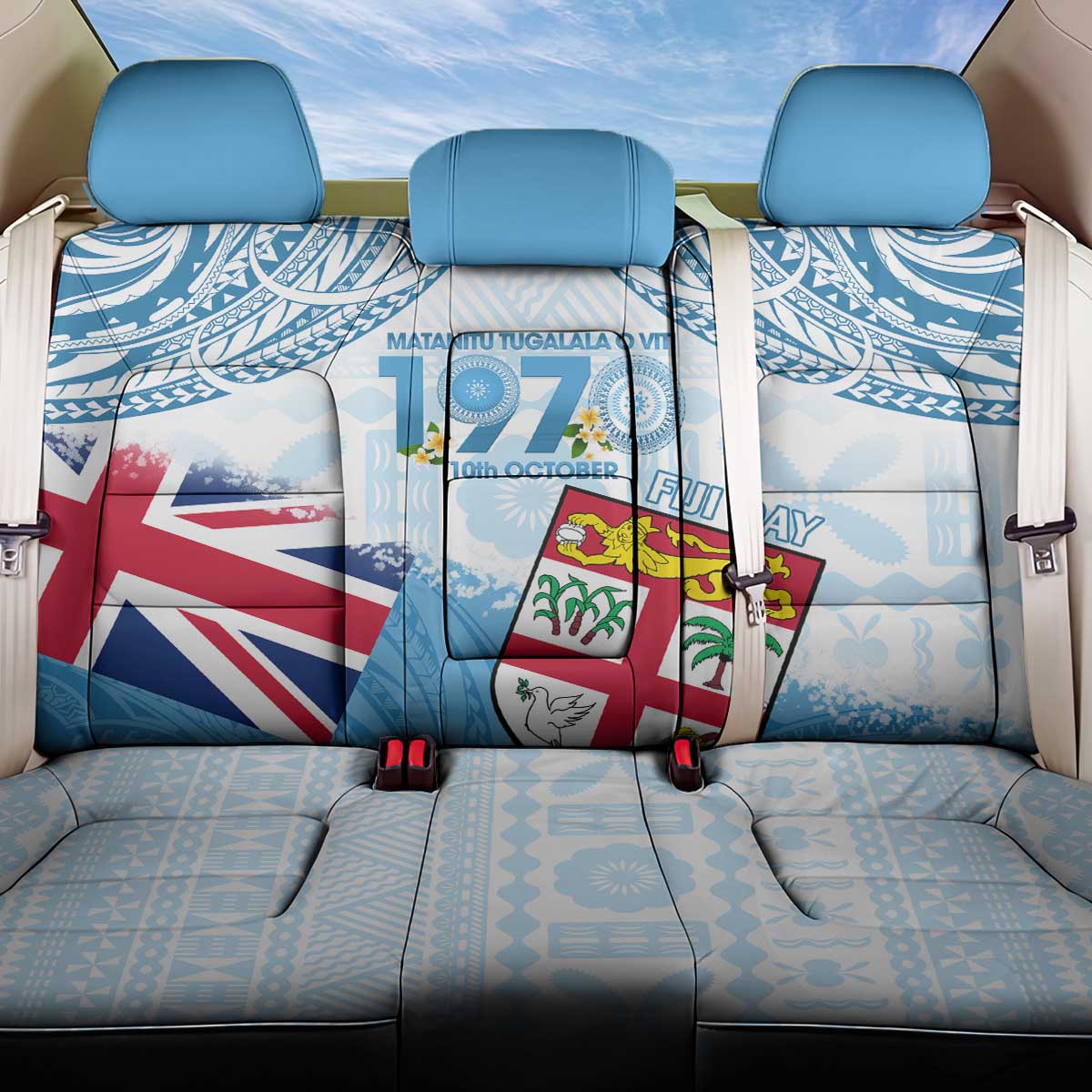 Fiji Day 1970 Back Car Seat Cover Proud To Be A Fijian Tapa Pattern LT14 One Size Blue - Polynesian Pride